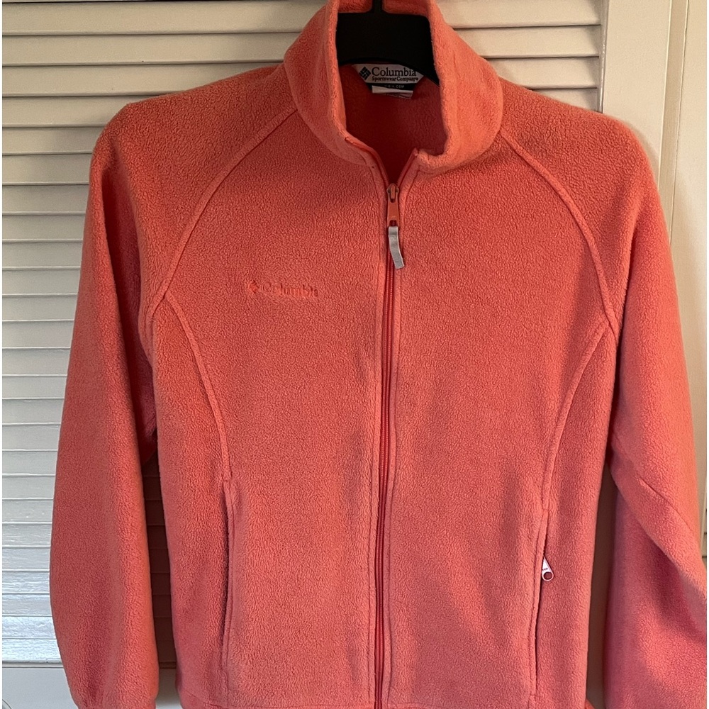 Great fall color light orange fleece jacket.